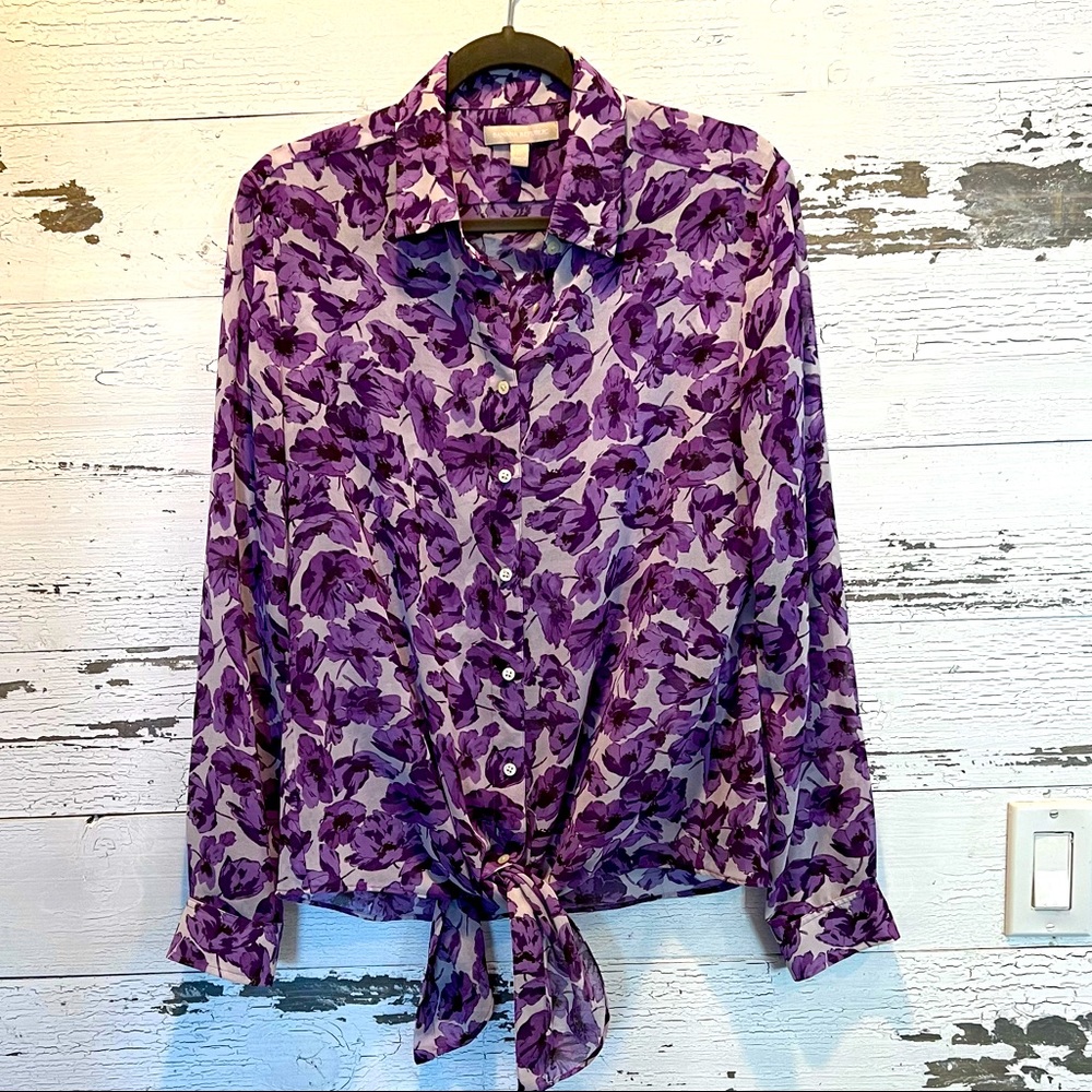 Banana Republic Semi Sheer Tie Front Blouse